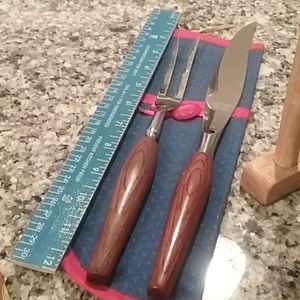 MCM Stainless Carving Set with teak wooden handles
